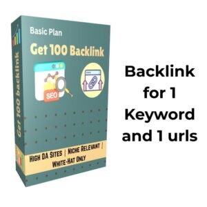 Promotional image for a basic SEO plan offering 100 backlinks for ₹49, highlighting high DA sites, niche relevance, and white-hat techniques.